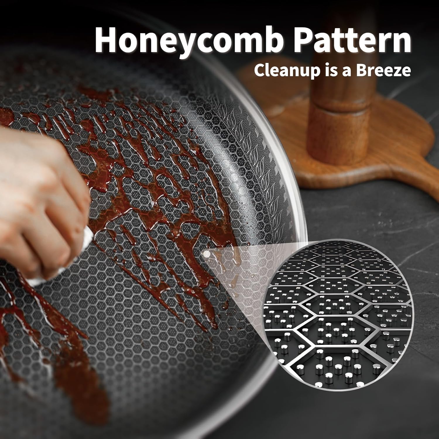 Lot of 3 - Stainless Steel Honeycomb Nonstick Frying Pans 12.4" by XINGMENGXIANG