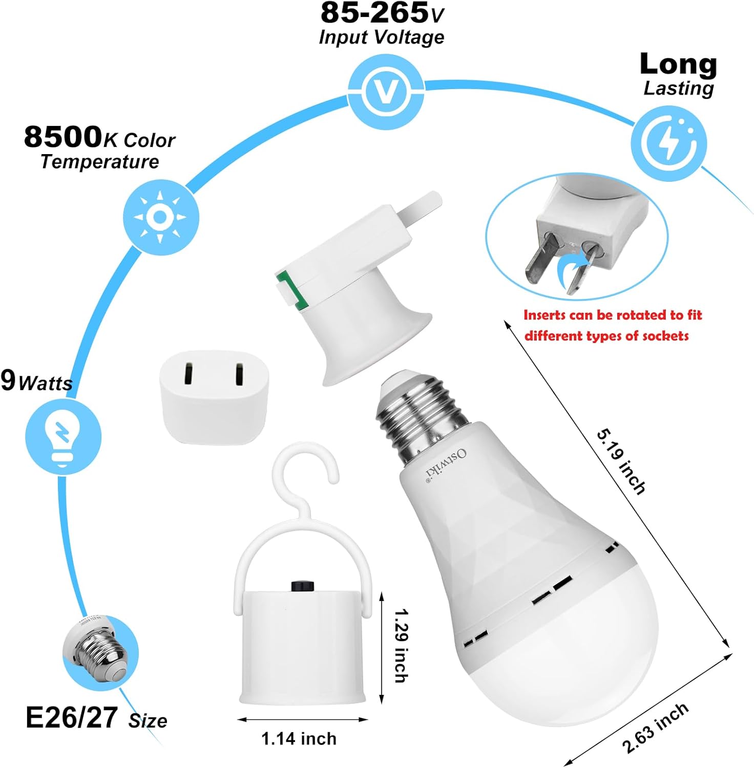 Pack of 6 - Ostwiki Rechargeable LED Light Bulbs 9W Emergency Backup by Ostwiki