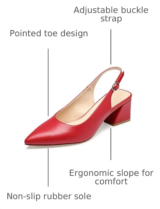 GENSHUO Women's Red Patent Slingback Block Heel Pumps Size 8 New by GENSHUO