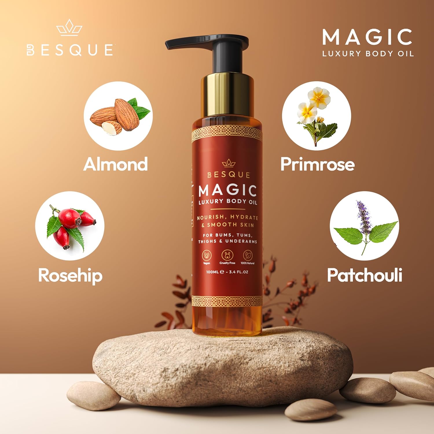 Lot of 4 - Magic Luxury Oil Firm Lift Moisturize Skin 100mL Vitamin E by Besque Magic Luxury Oil
