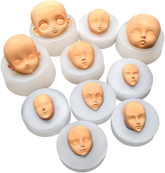 Lot of 16 - HJACS Face Polymer Clay Silicone Molds Kids Faces UV Resin Craft Mold Set by HJACS
