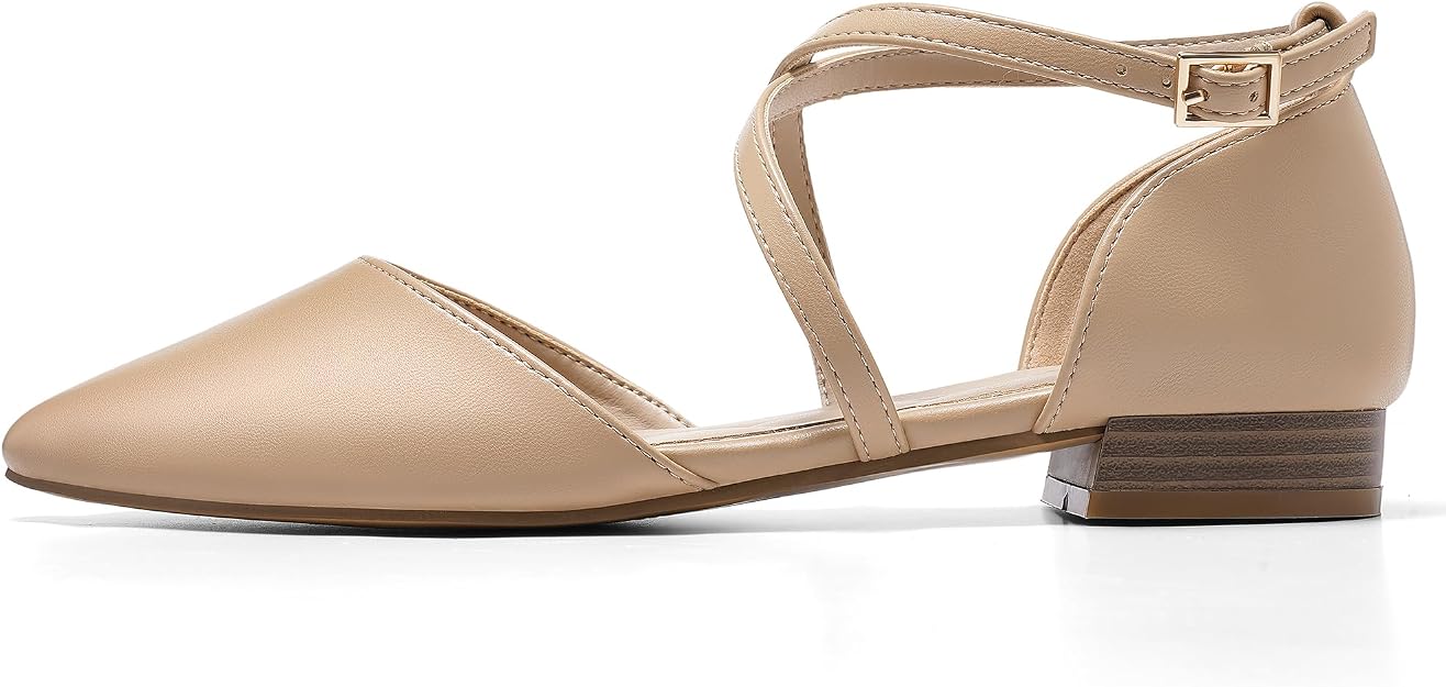 MaxMuxun Women's Nude Pointed-Toe Slingback Flats Size 6 by MaxMuxun