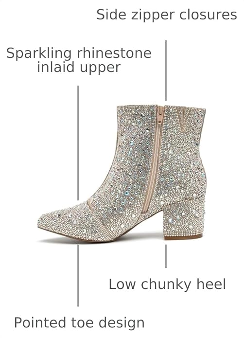 YAYONE Women's Rhinestone Ankle Boots Silver Block Heel Size 7.5 New by YAYONE
