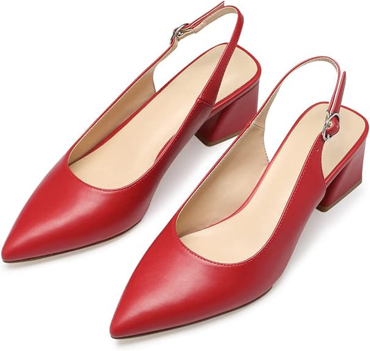 GENSHUO Women's Red Patent Slingback Block Heel Pumps Size 8 New by GENSHUO