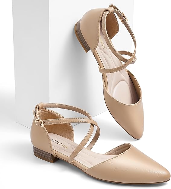 MaxMuxun Women's Nude Pointed-Toe Slingback Flats Size 6 by MaxMuxun