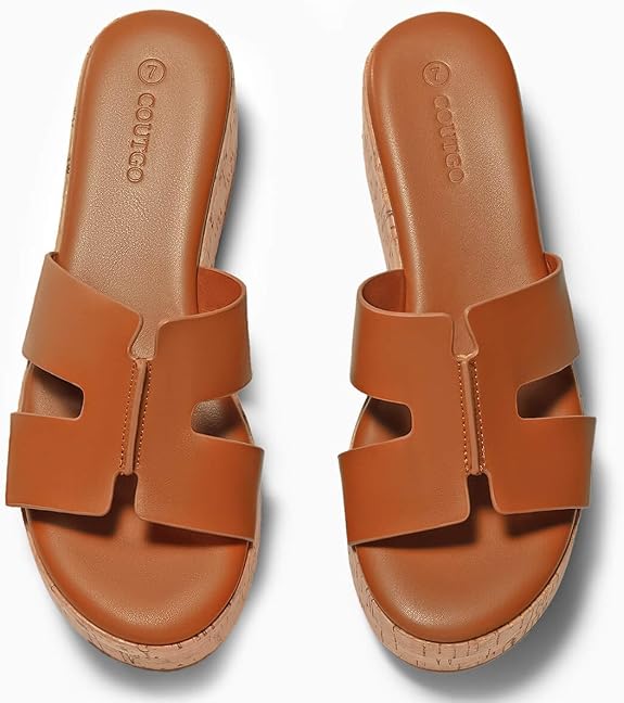 Coutgo Women's Cork Platform Slide Sandals Brown Slip On Buckle Size 8.5 New by Coutgo