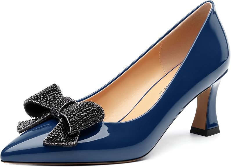 Lot of - 4 Heishemca Navy Blue Patent Bow Kitten Heel Pumps Women's US 7.5 New by Heishemca
