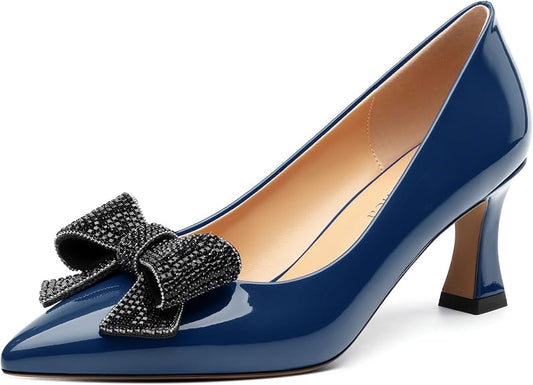 Lot of - 4 Heishemca Navy Blue Patent Bow Kitten Heel Pumps Women's US 7.5 New by Heishemca