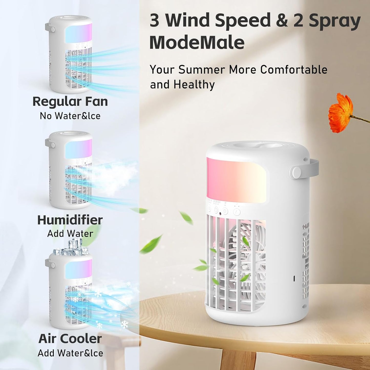Lot of 2 - Multifunctional Portable Air Cooler Fan USB Remote Control