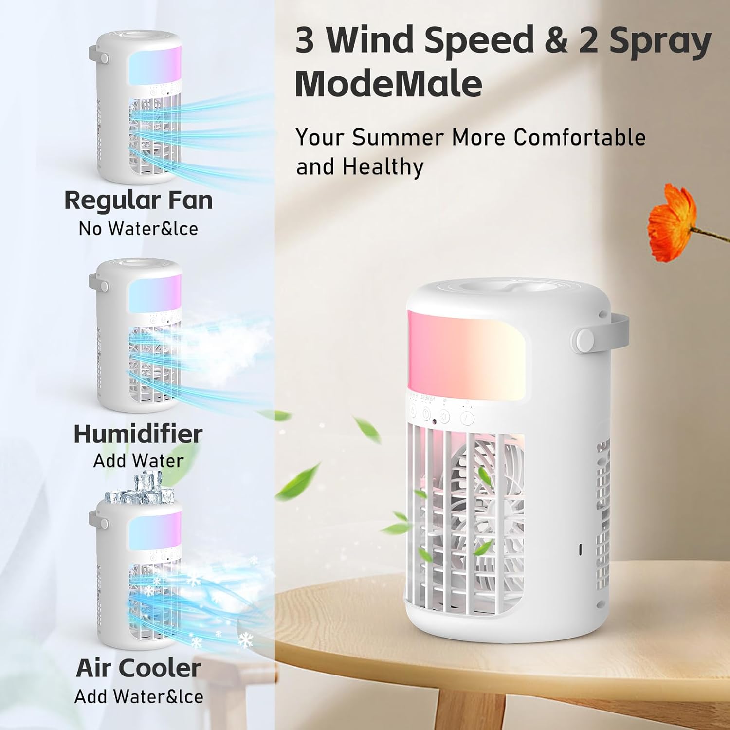 Lot of 2 - Multifunctional Portable Air Cooler Fan USB Remote Control