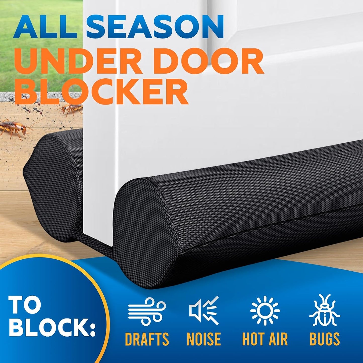 Door Draft Stopper Under Door Seal Adjustable Noise Dust Insect Blocker Black