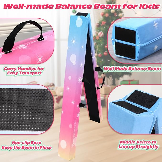 PreGymnastic Folding Gymnastics Balance Beam – 6FT & 8FT Suede EVA Foam Rounded Edge