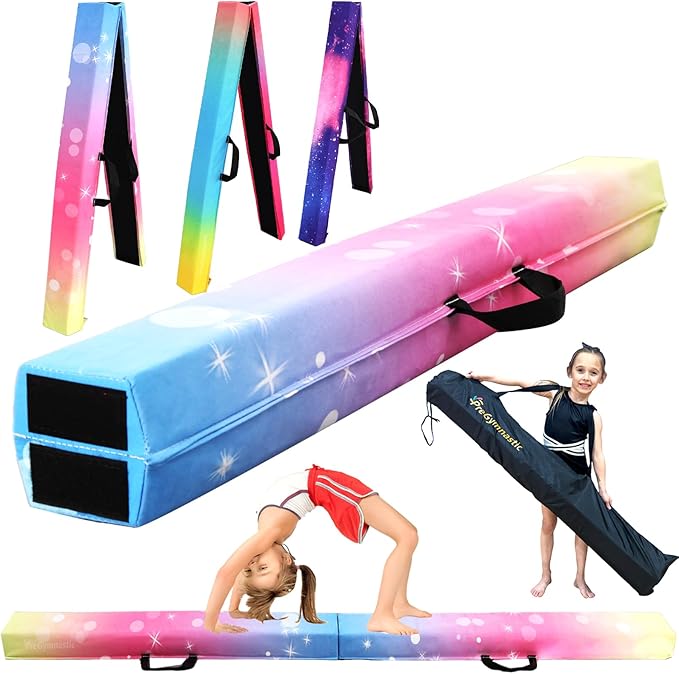 PreGymnastic Folding Gymnastics Balance Beam – 6FT & 8FT Suede EVA Foam Rounded Edge