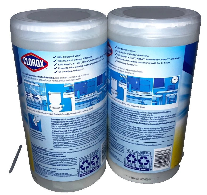 Lot of 5 - Clorox Disinfecting Wipes 75 Ct - Lemon Antibacterial Cleaning Wipes