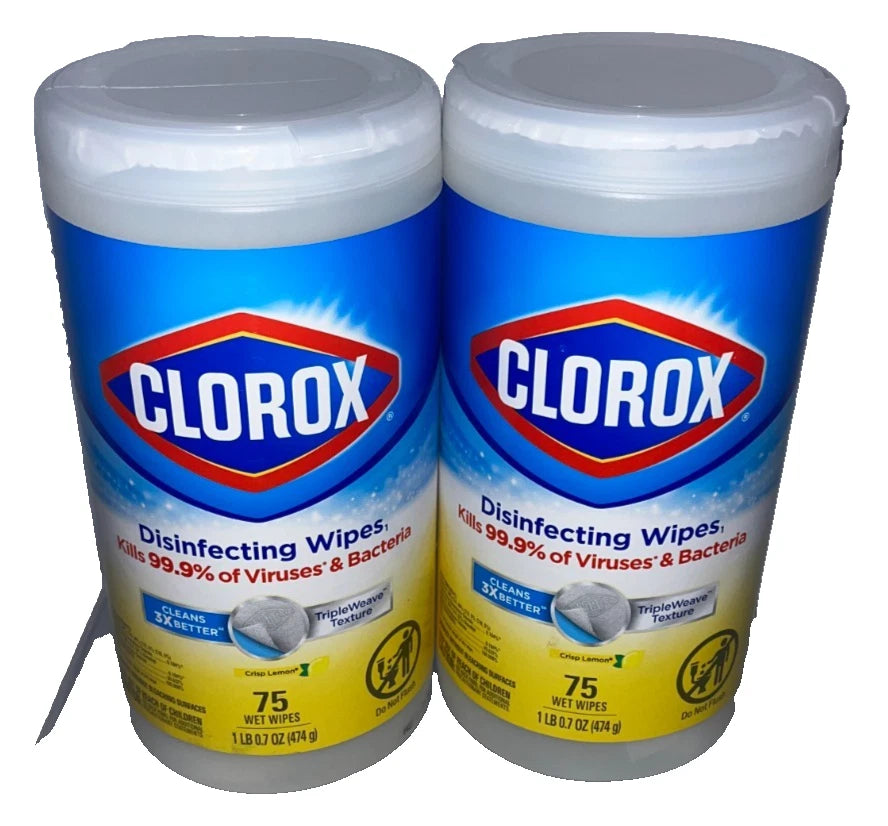Lot of 5 - Clorox Disinfecting Wipes 75 Ct - Lemon Antibacterial Cleaning Wipes