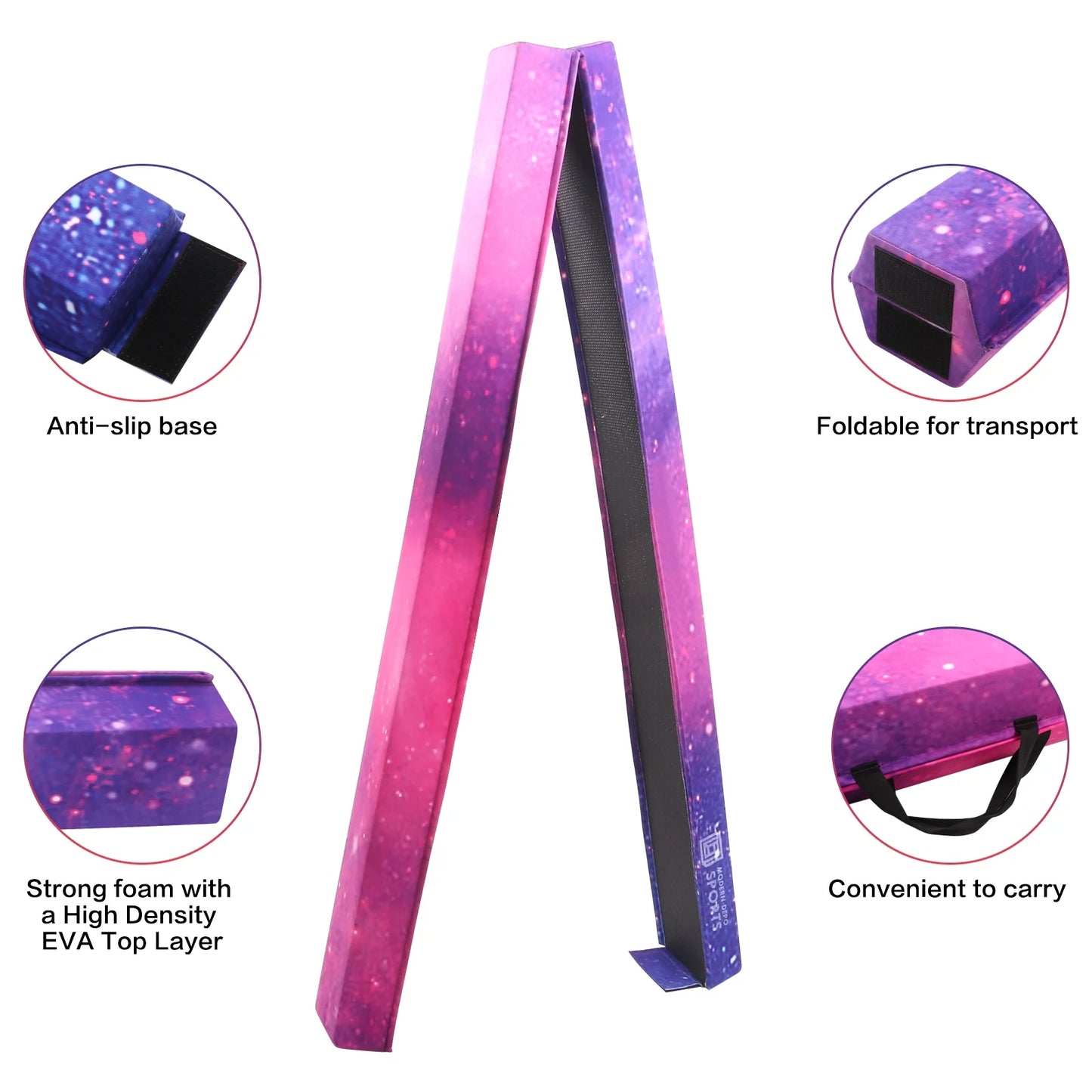 PreGymnastic Folding Gymnastics Balance Beam – 6FT & 8FT Suede EVA Foam Rounded Edge