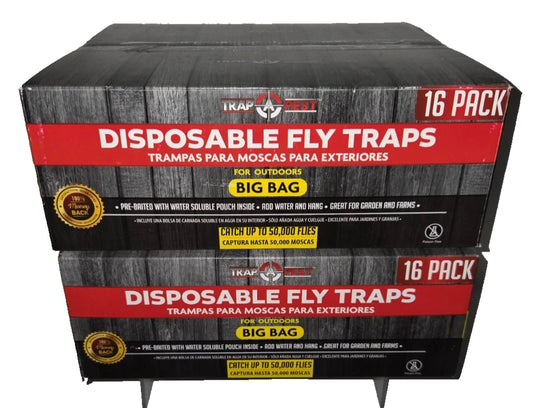 Lot of 2 - Trap Pest Disposable Fly Traps, Outdoor Big Bags, 32 Pack Pre Baited Garden Farm