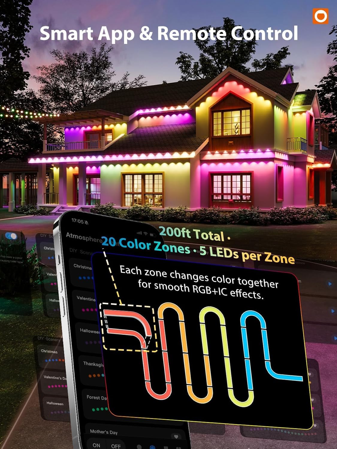 Lot of 4 - Permanent Outdoor LED Lights RGB Smart App Control Color Changing