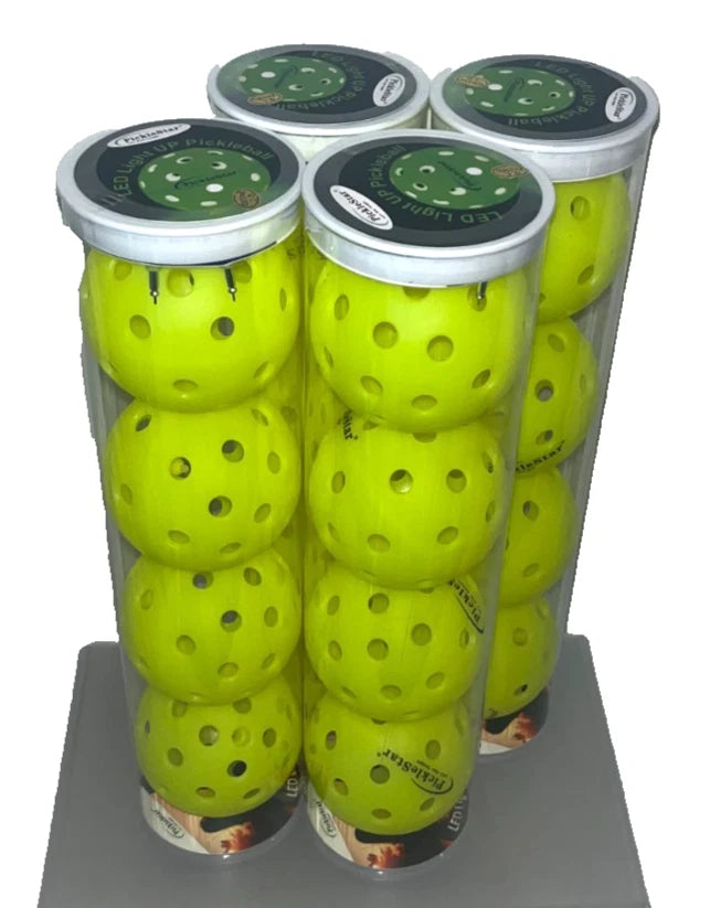 Lot of 4 - LED Light Up Pickleballs Outdoor Night Play 16 Balls 4 Pack Tubes