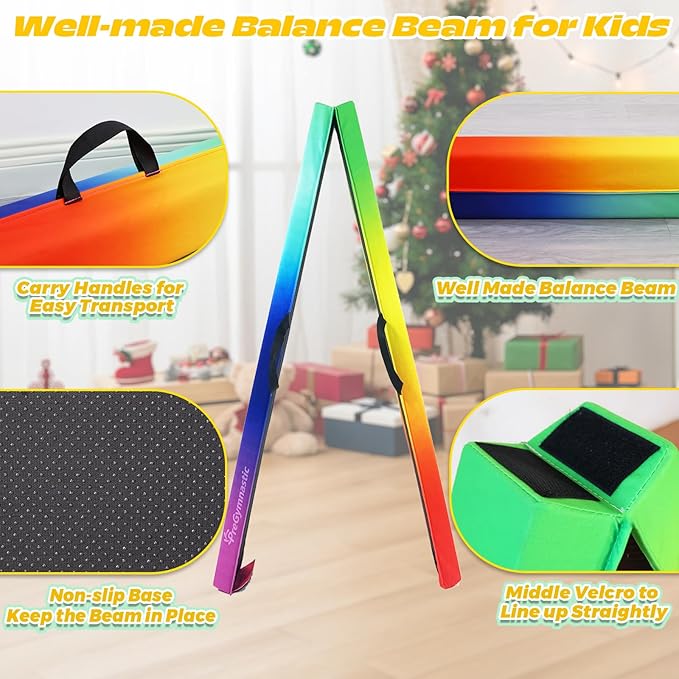 PreGymnastic Folding Gymnastics Balance Beam – 6FT & 8FT Suede EVA Foam Rounded Edge