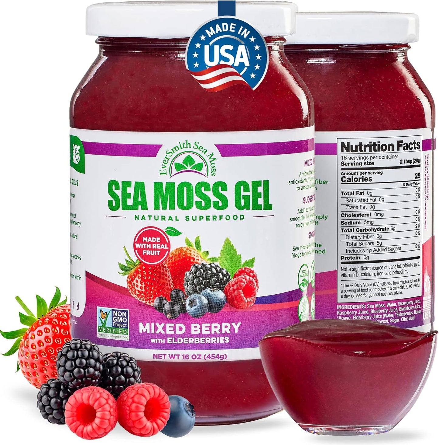 Sea Moss Gel Mixed Berry Elderberry 16oz Natural Energy Immune Support by Eversmith