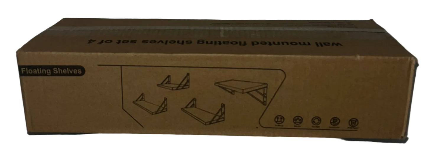 Set of 4 Floating Wall Shelves Black Wood Mount Storage Display Shelves