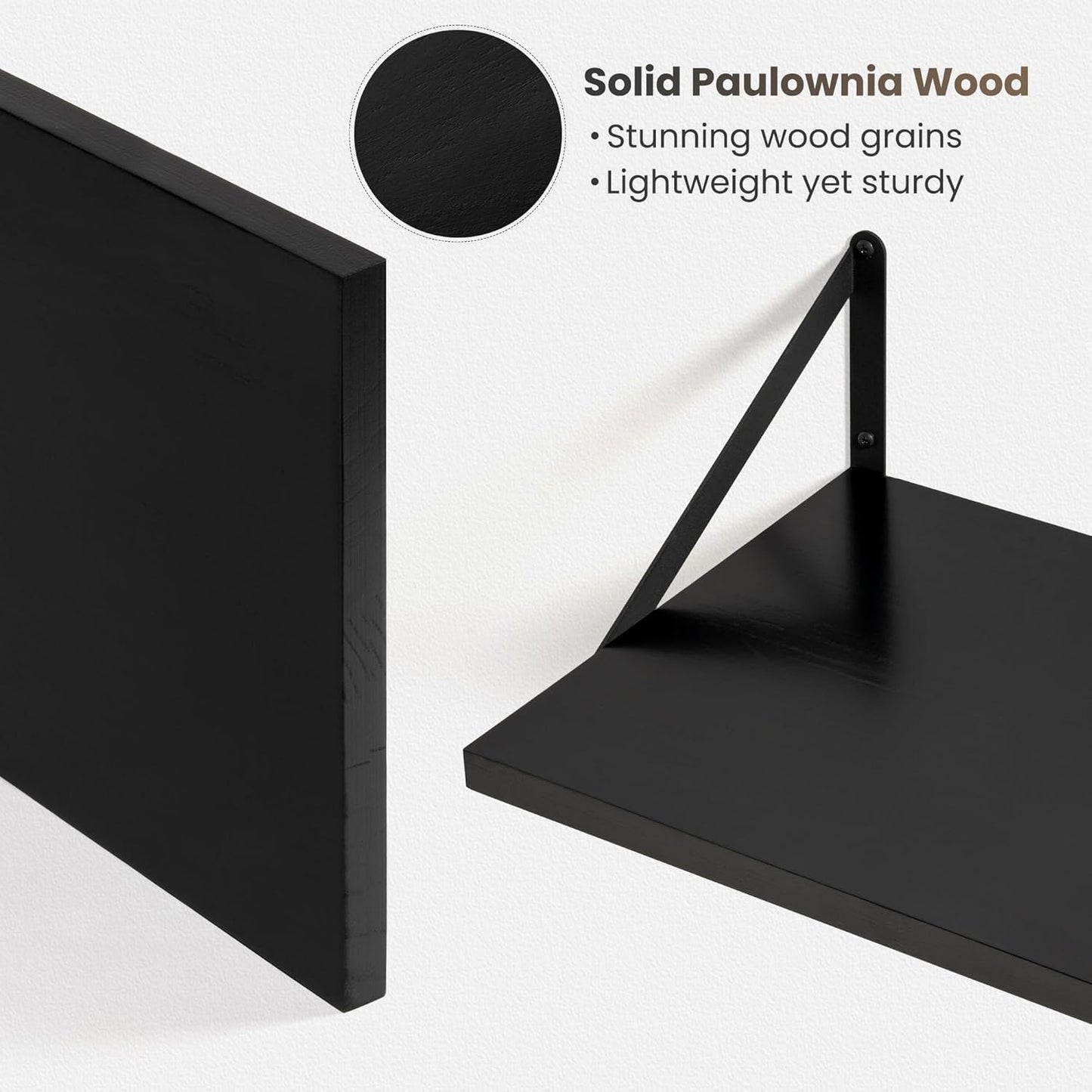 Set of 4 Floating Wall Shelves Black Wood Mount Storage Display Shelves