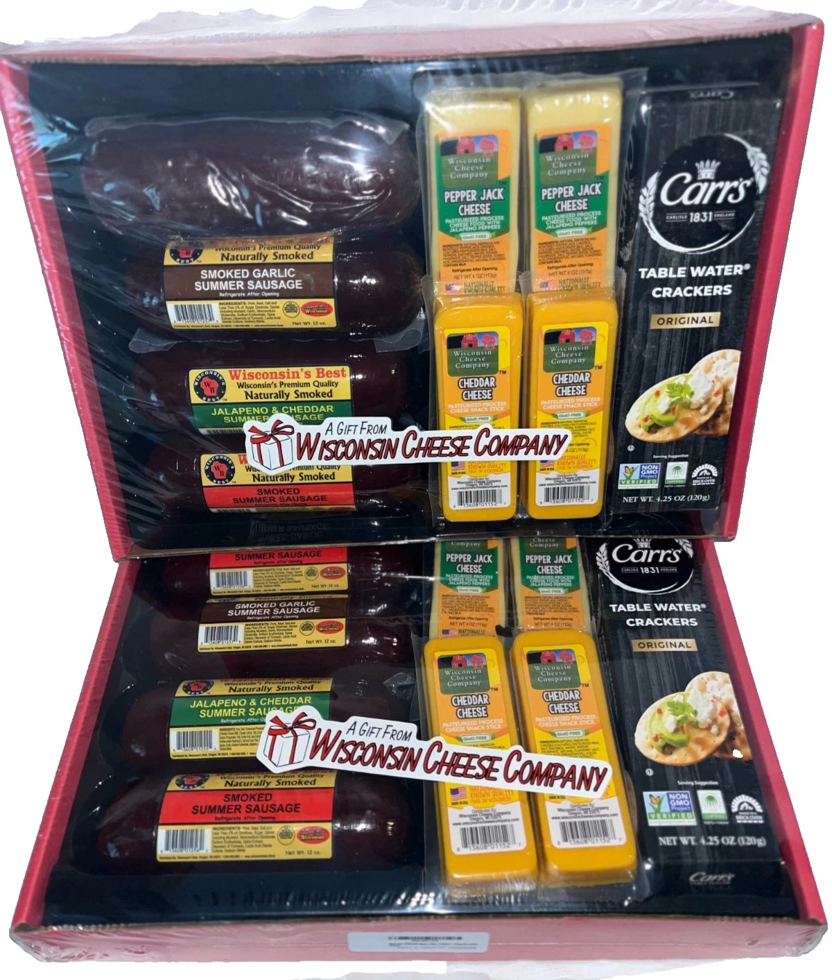 Lot of 2 - Wisconsin Cheese Sausage Gift Set With Crackers & Summer Sausage Box