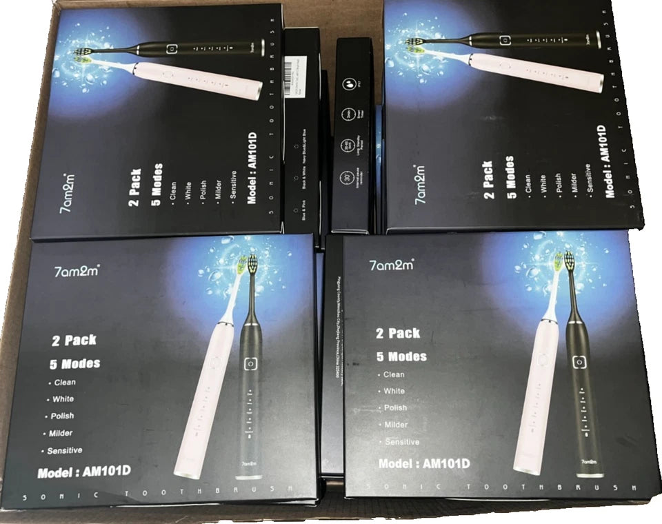 Lot of 10 - 7am2m Sonic Electric Toothbrush - 2 Pack, Rechargeable