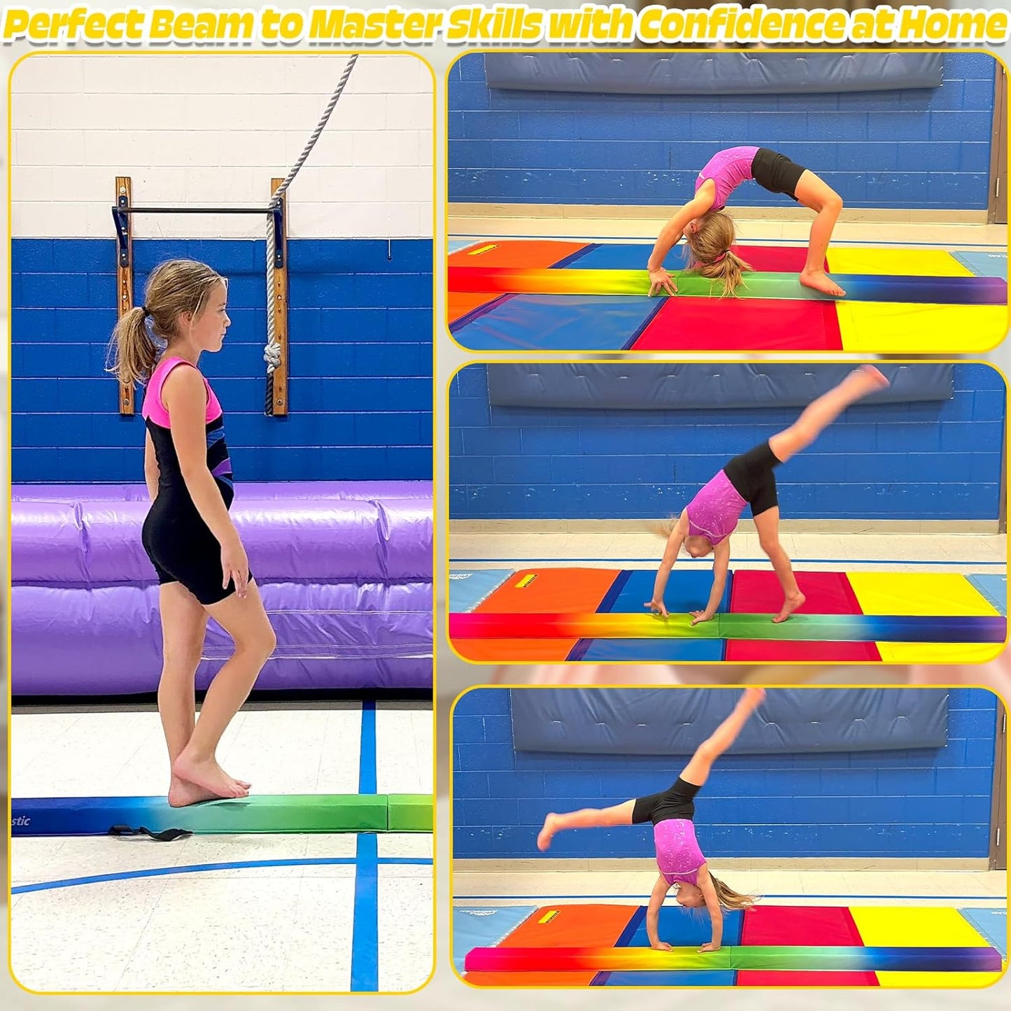 PreGymnastic Folding Gymnastics Balance Beam – 6FT & 8FT Suede EVA Foam Rounded Edge