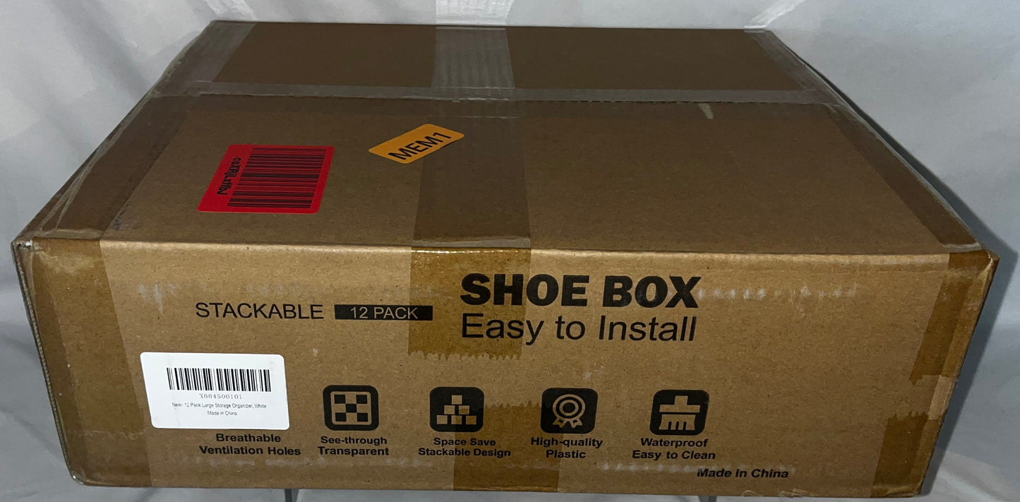 12 Pack Stackable Clear Shoe Storage Organizer Boxes Drop Front Large
