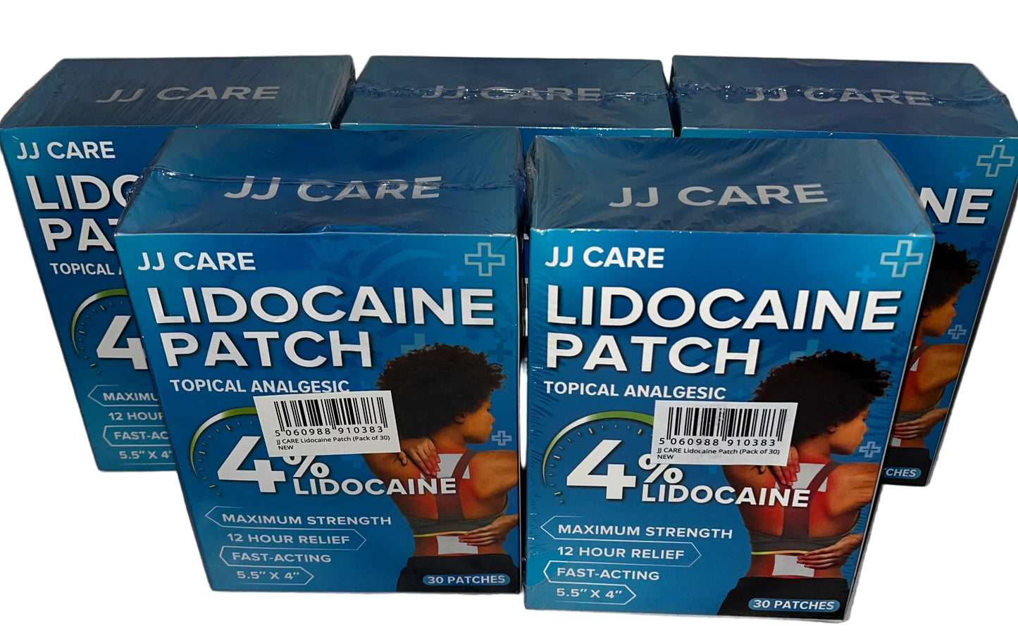 Lot of 5 - JJ Care 4% Lidocaine Pain Relief Patches 30 Ct Fast Acting New