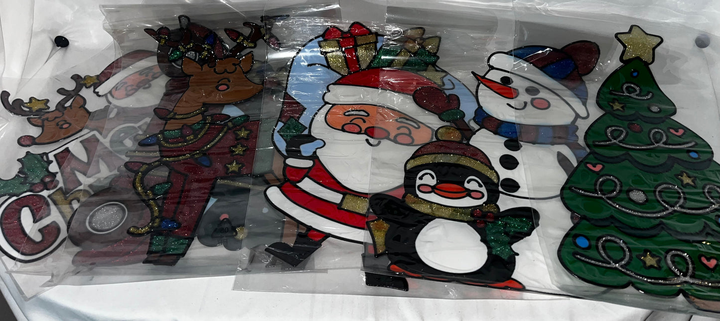 Lot of 3 - Christmas Window Stickers - Reusable Holiday Window Clings - Large