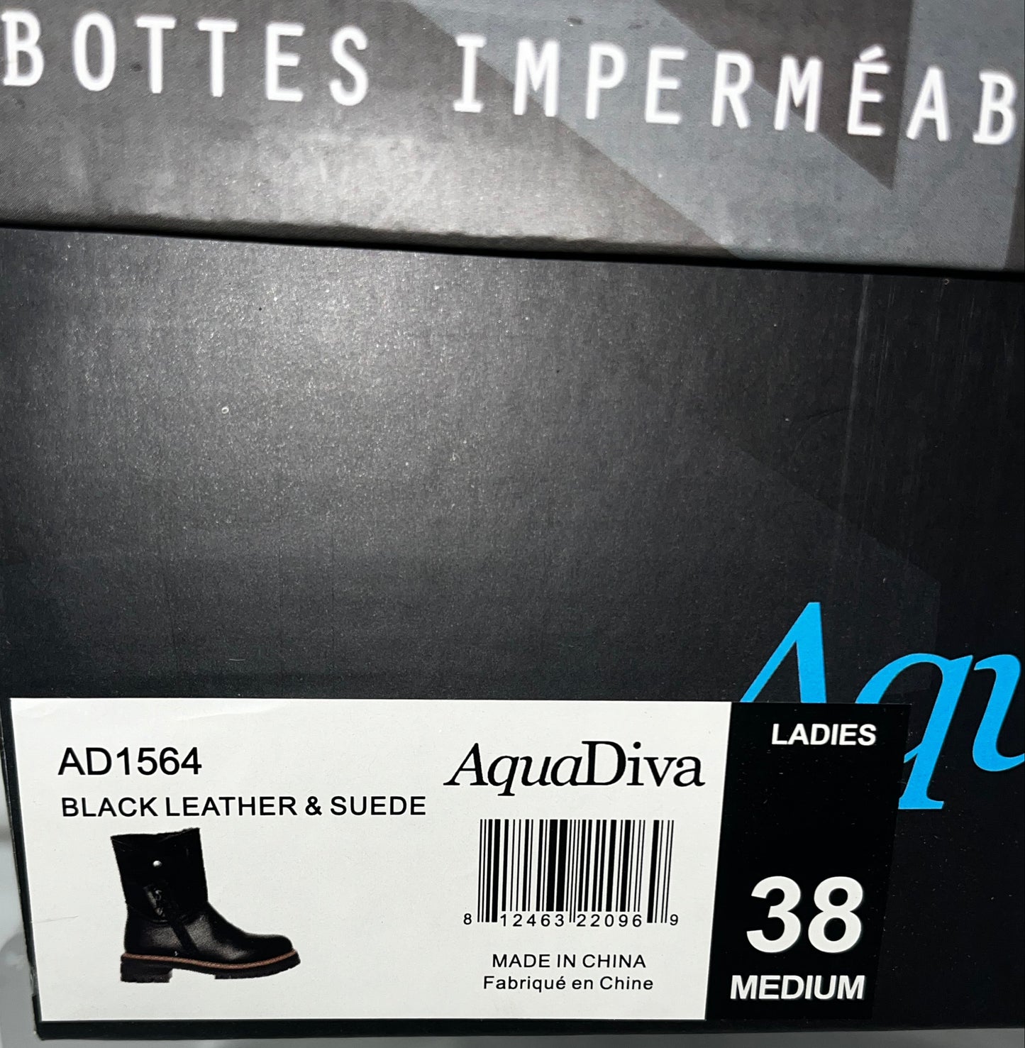 AquaDiva AD1564 Women's Black Leather Suede Waterproof Boots EU 38