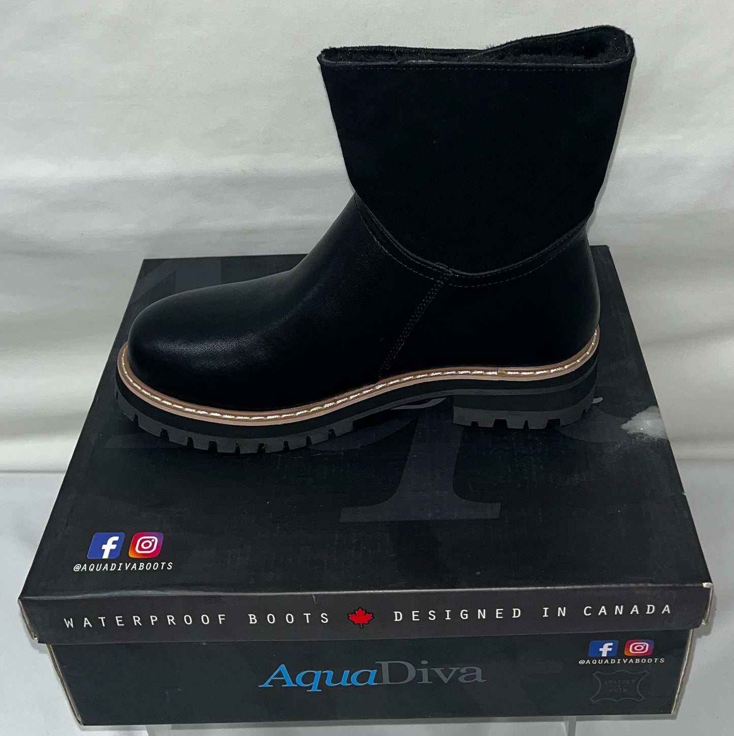 AquaDiva AD1564 Women's Black Leather Suede Waterproof Boots EU 38