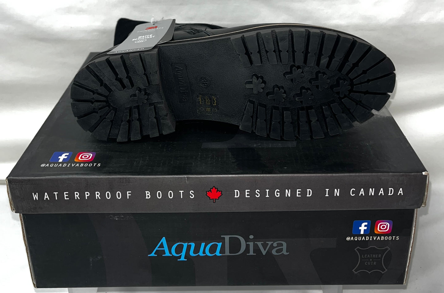 AquaDiva AD1564 Women's Black Leather Suede Waterproof Boots EU 38