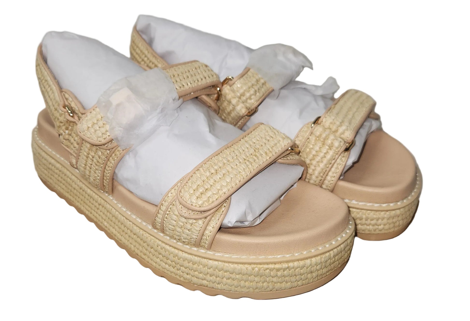 Lot of 12 - Steve Madden Bigmona Natural Raffia Platform Sandals Sz 6.5 & 10
