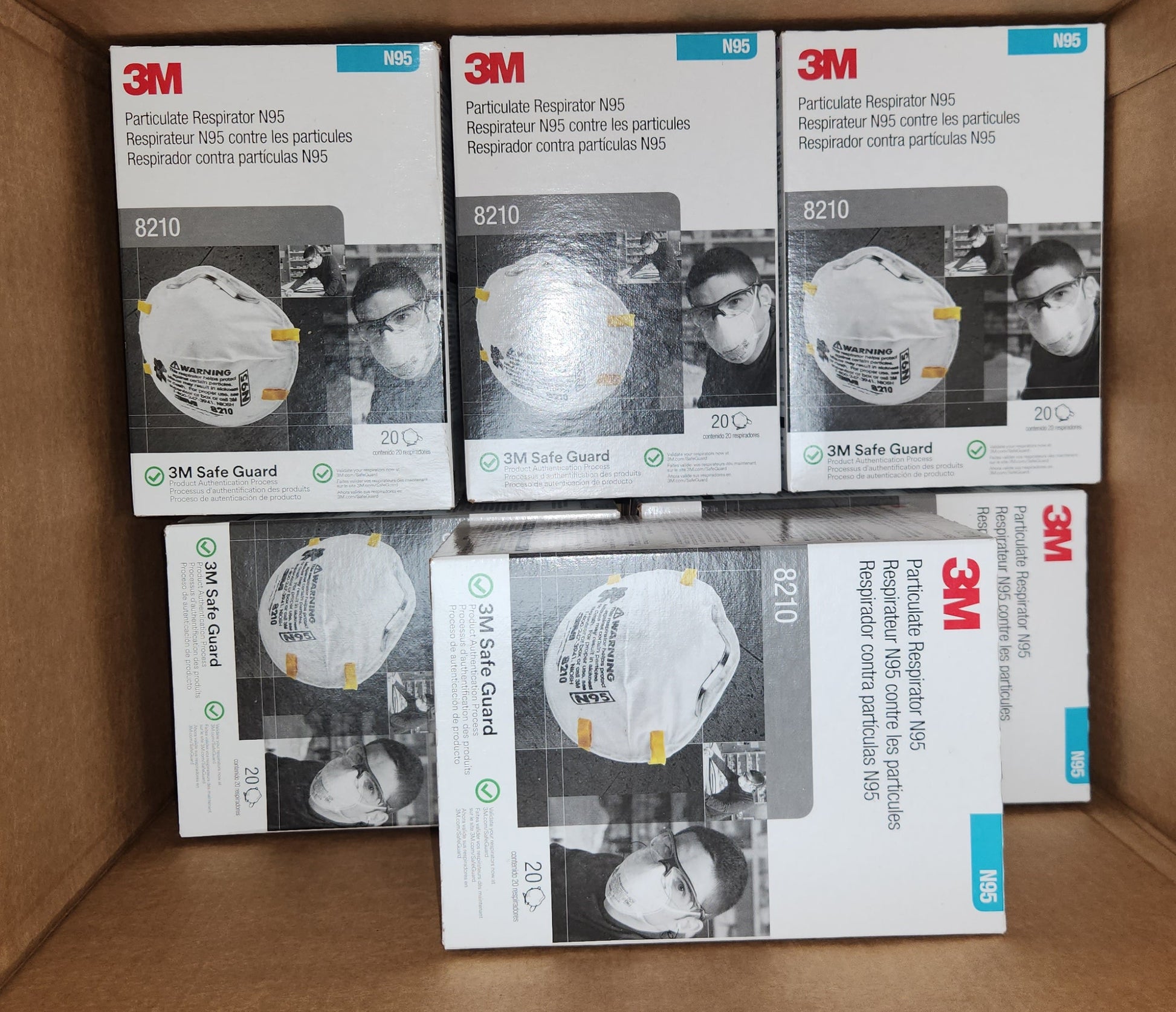 Lot of 6 - 3M 8210 N95 Particulate Respirator 20ct Retail Boxes