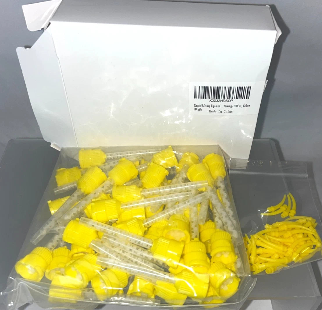 Lot of 10 - Dental Mixing Tips Yellow | Disposable Mixing Nozzles | Auto-Mix Impression Material Tips